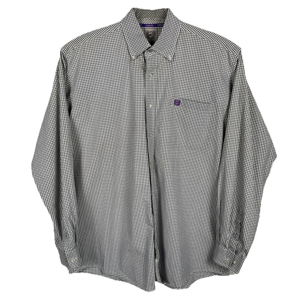 Cinch Button Down Shirt Mens Medium Olive Gingham Check Western Casual Business